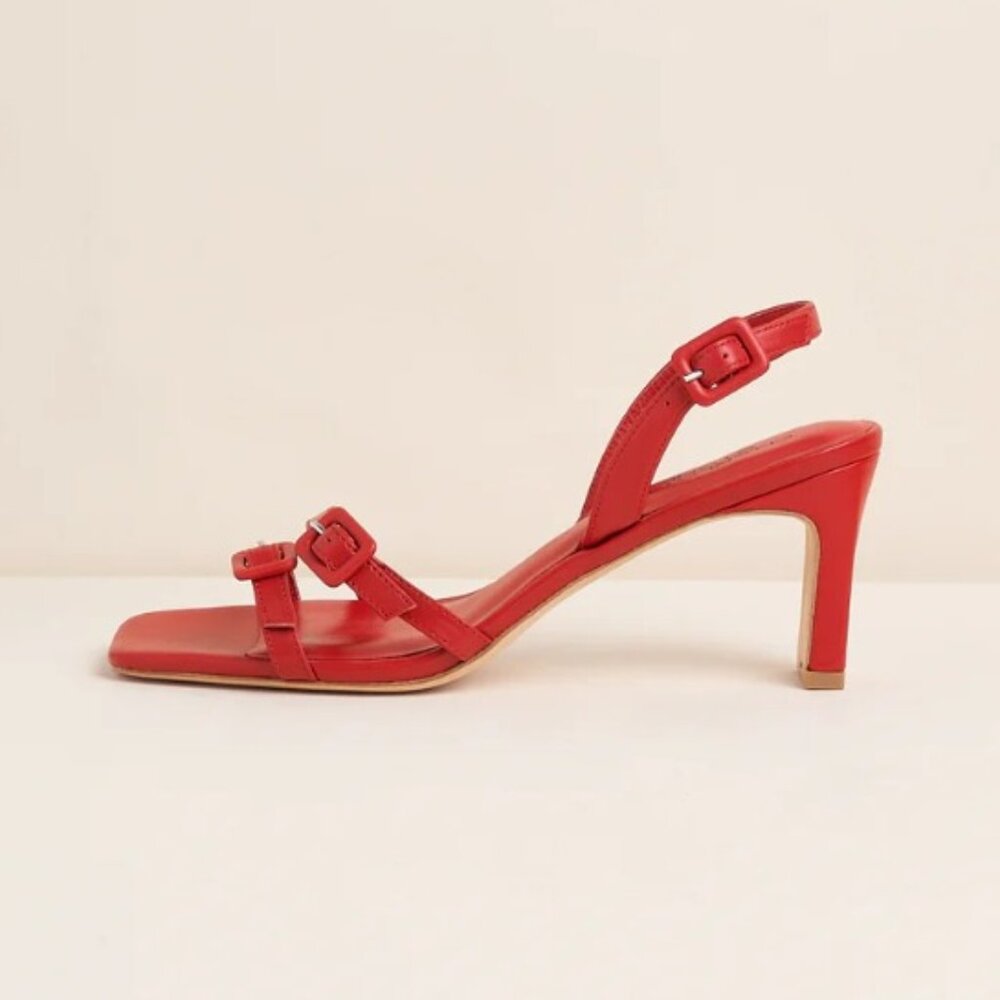 Kaylin Strappy Mid Heel Sandal in Begonia - Charlotte Stone